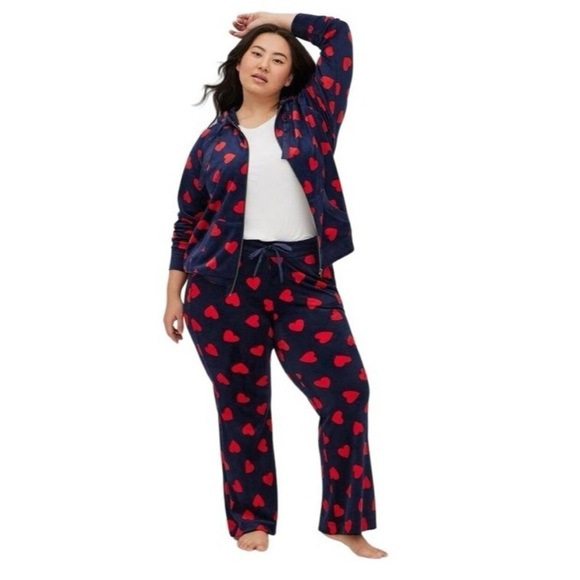 Torrid Velour Zip Hoodie Jacket & Pant Lounge Set HEARTS Sz 3 Pant 4 Jacket - Picture 4 of 11